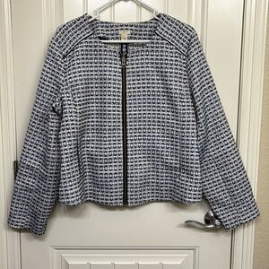 J. Crew navy & white pattern zip up Blazer